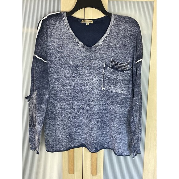 Democracy Distressed Blue Lightweight Knit Sweater Womens Sz M Top Boho Grunge - Picture 2 of 8